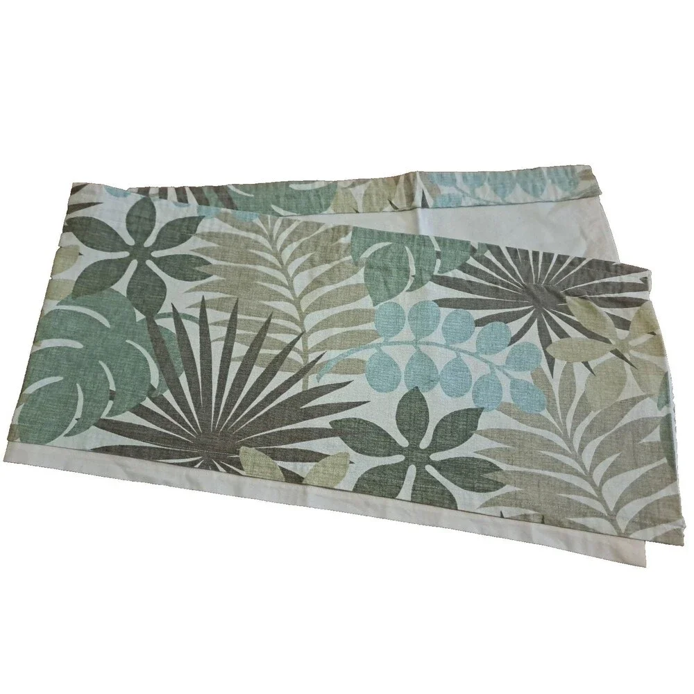 Tropical Valance Green Beige Botanical Floral Cotton Palms Coastal 13x53